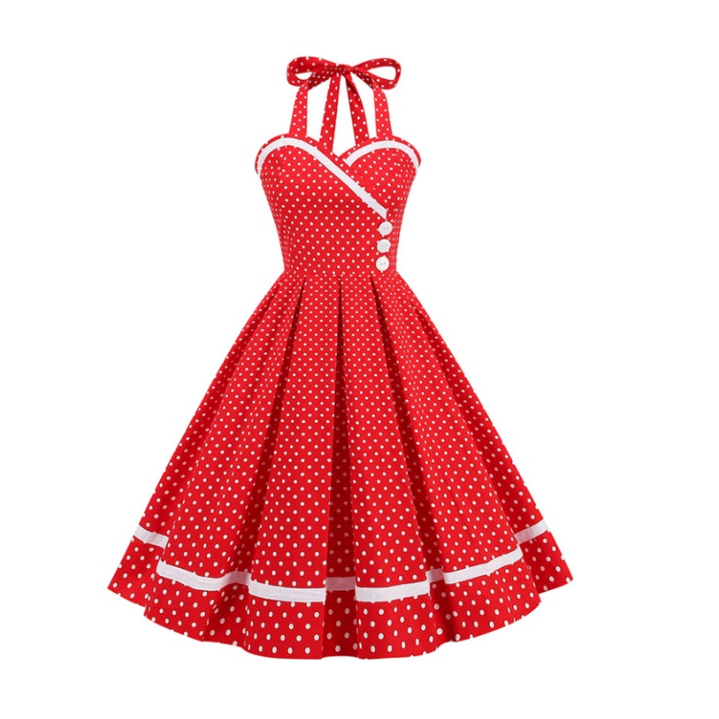 Retro 50S Womens Vintage Spliced Halter Sleeveless A-Line Dress Ponchy Dress